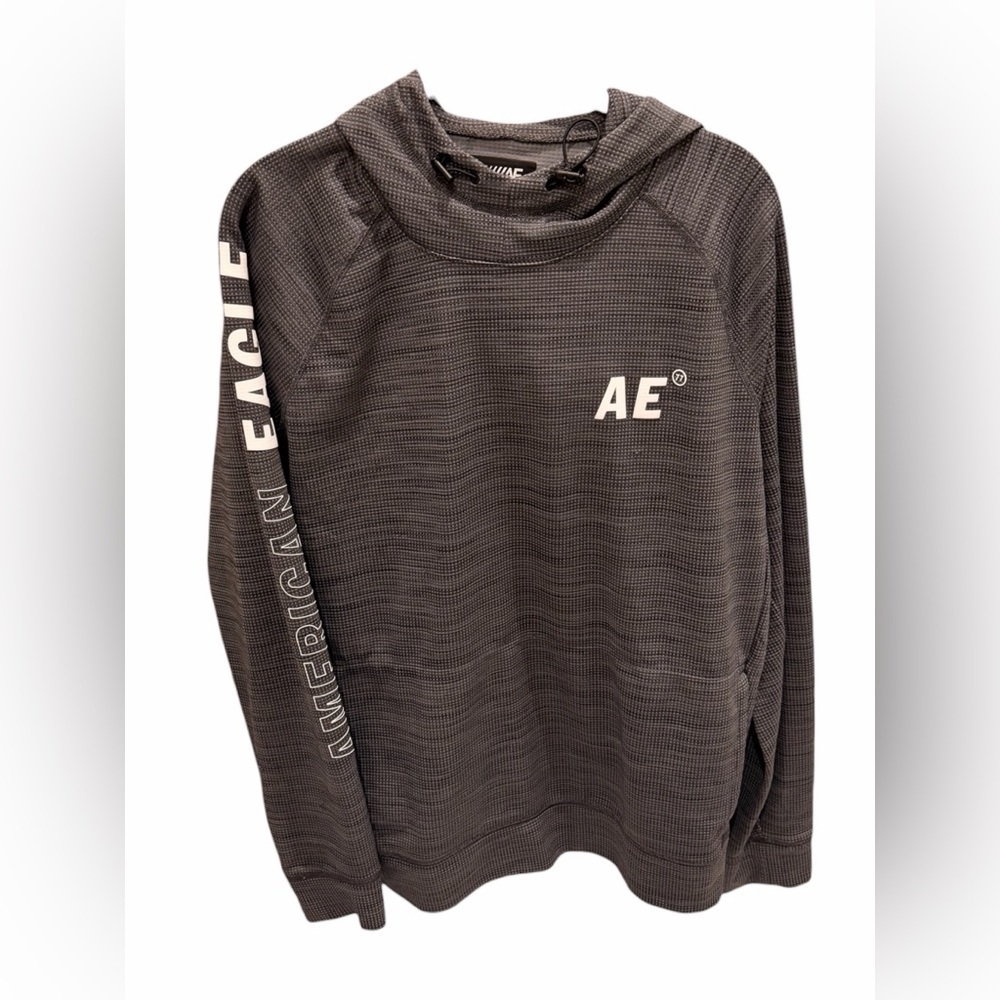 American Eagle Flex Hoodie Gray Pullover Waffle Weave Bungee Size Medium